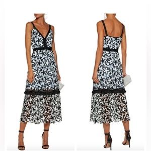 SELF-PORTRAIT Open Knit-Trimmed Lace Formal Midi Dress SZ 4